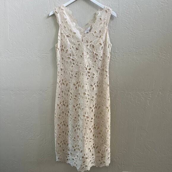 NEW $595 Vince Guipure Lace V Neck Cream Midi Dress - Picture 3 of 5